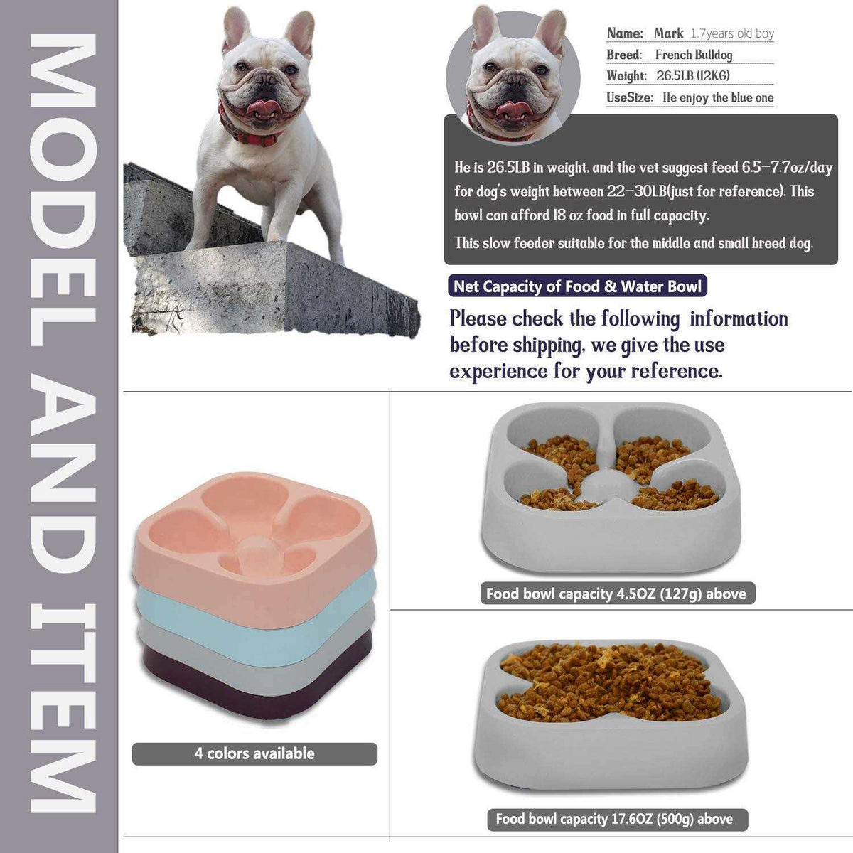 Slow Feeding Dog Bowl Striped Pattern W1284