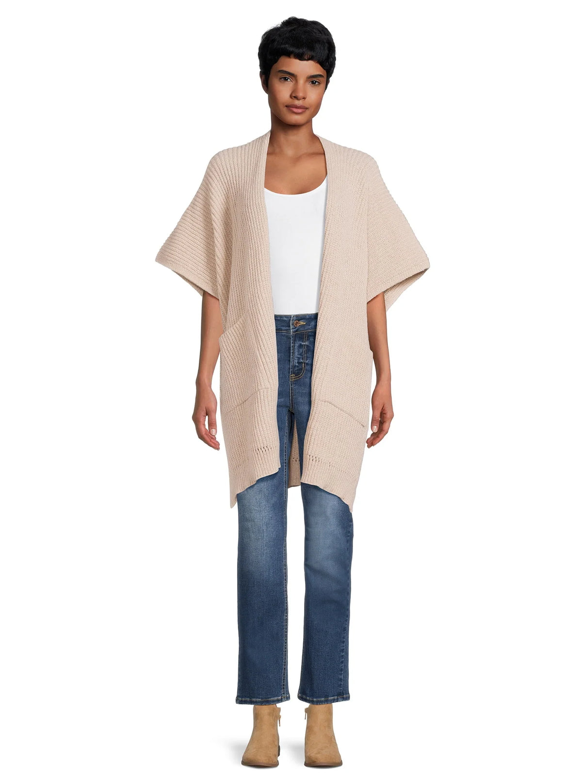 Ribbed Sweater Cape with Pockets K7258