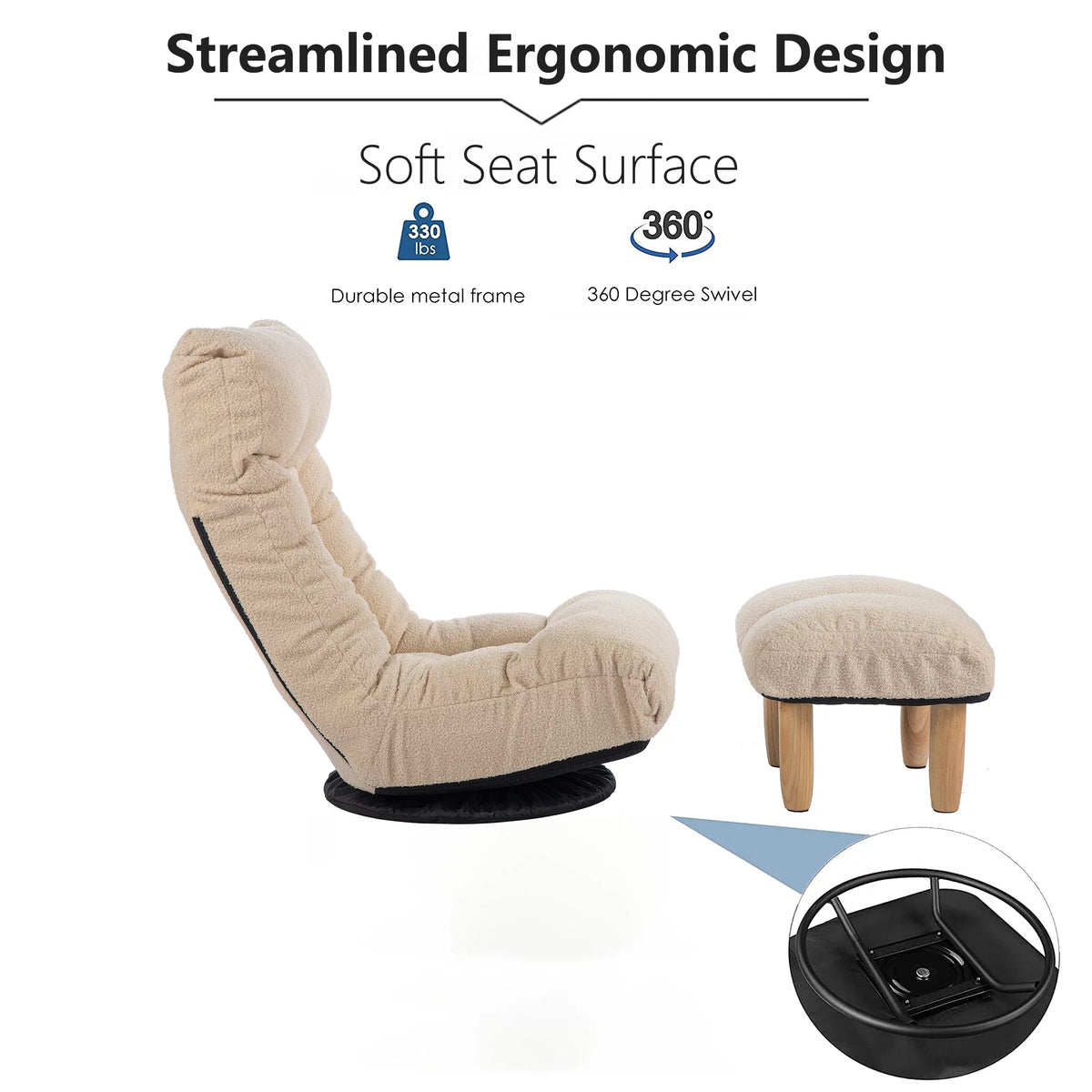 Beige Recliner Accent Chair with Ottoman S1915