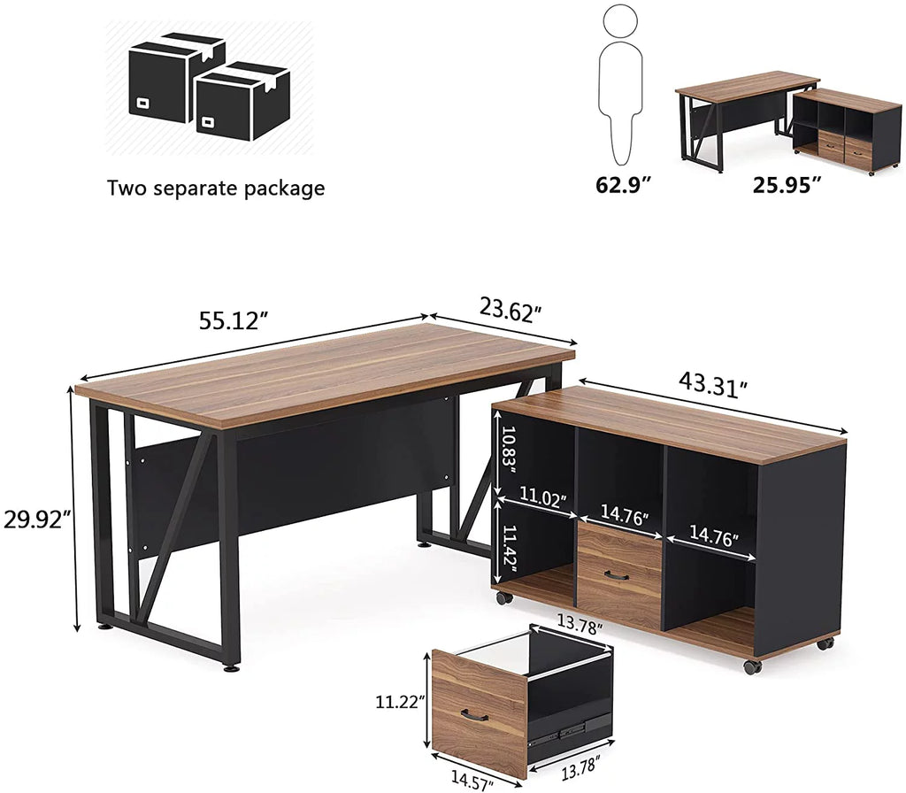 L-Shaped Computer Desk with File Cabinet and Storage Shelves F686