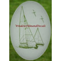 Sailboat Oval Etched Window Decal Vinyl Glass Cling 8" X 12" White Clear P923702