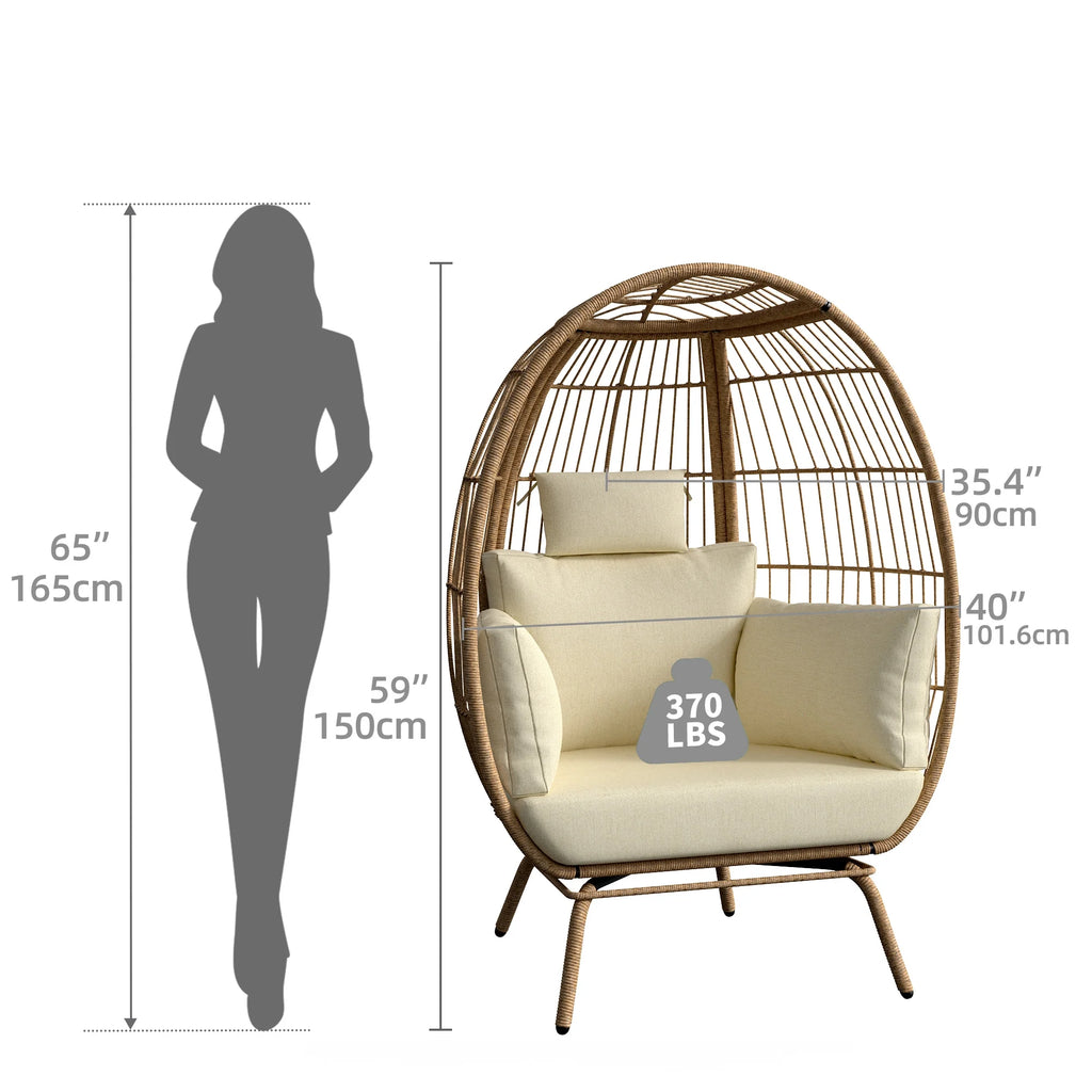 Oversized Wicker Egg Chair with Stand and Beige Cushions Y432