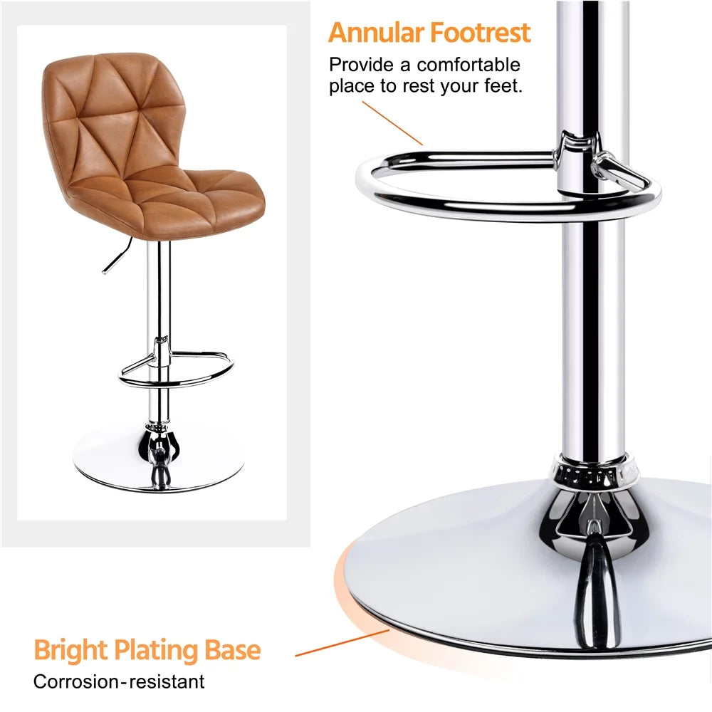 Adjustable Counter-Height Faux Leather Barstool, Set of 2, Retro Brown W7798