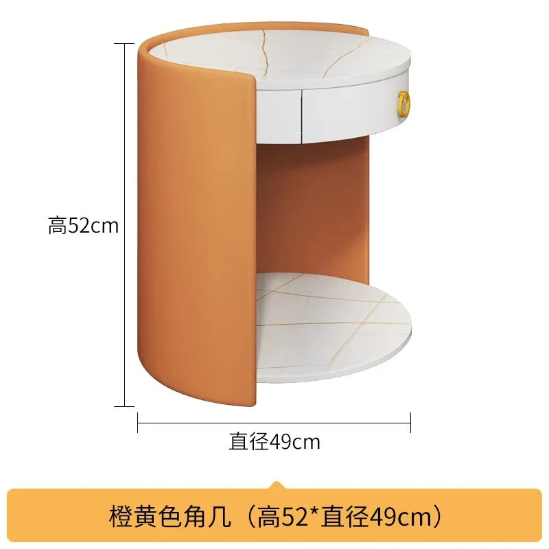 Round Leather Bedside Table Nightstand P71747
