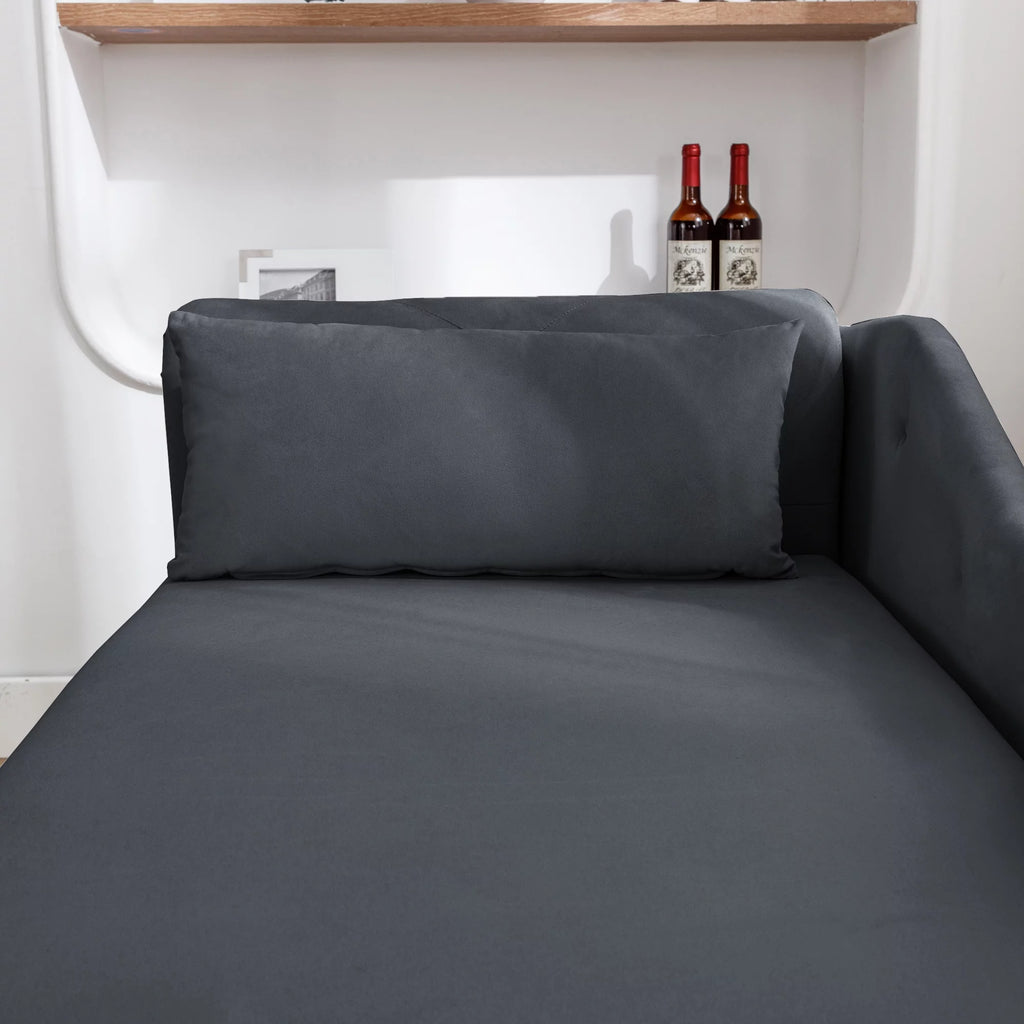 Black Velvet Chaise Lounge with Storage & Pillow U5129