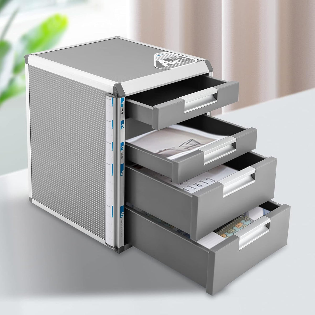 Grey 5 Layers Desktop Drawer Organizer with Lock E24926