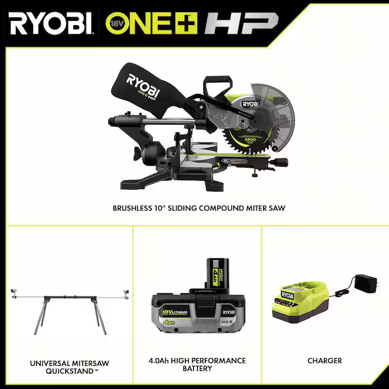 18V Brushless Cordless 10 in. Sliding Compound Miter Saw Kit with Battery, Charger, and Stand M221732