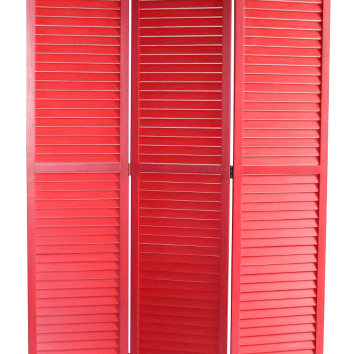 Red Wooden Screen with 3 Panels and Shutter Design G1942