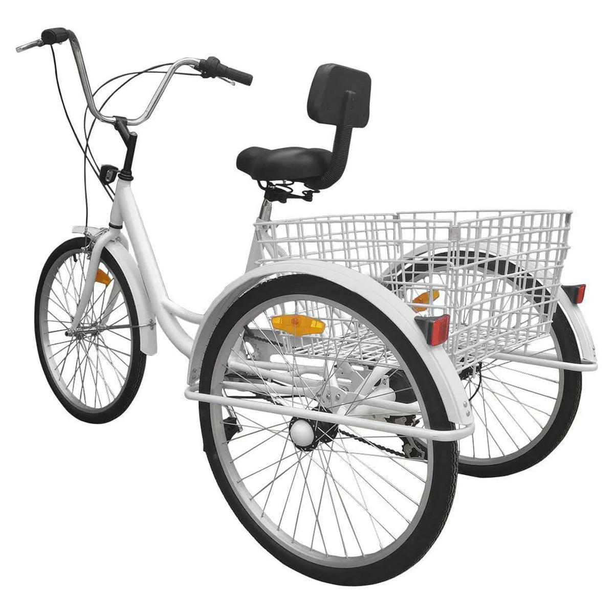 7-Speed 24 Adult 3-Wheel Tricycle with Basket White P347