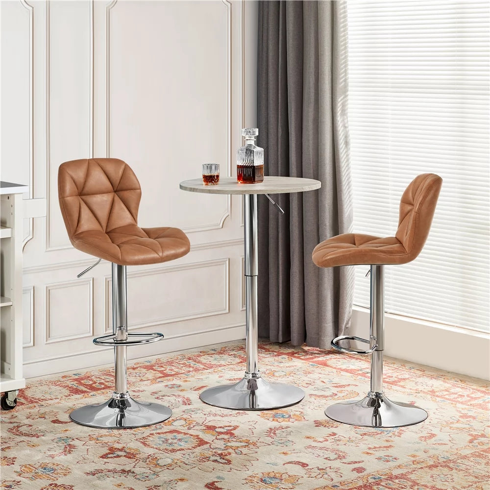 Adjustable Counter-Height Faux Leather Barstool, Set of 2, Retro Brown W7798