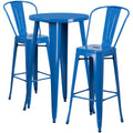 24'' Round Blue Metal Indoor-Outdoor Bar Table Set with 2 Cafe Stools H553998