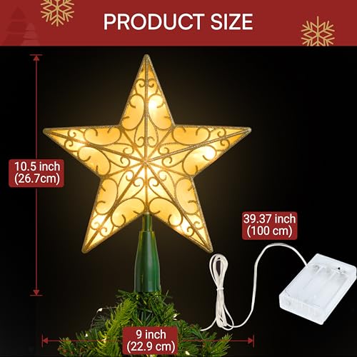 9 inch Silver PVC Star Christmas Tree Topper with 10 Warm White Light M565