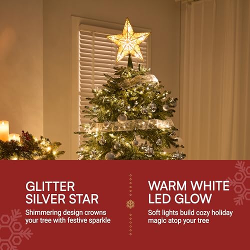 9 inch Silver PVC Star Christmas Tree Topper with 10 Warm White Light M565