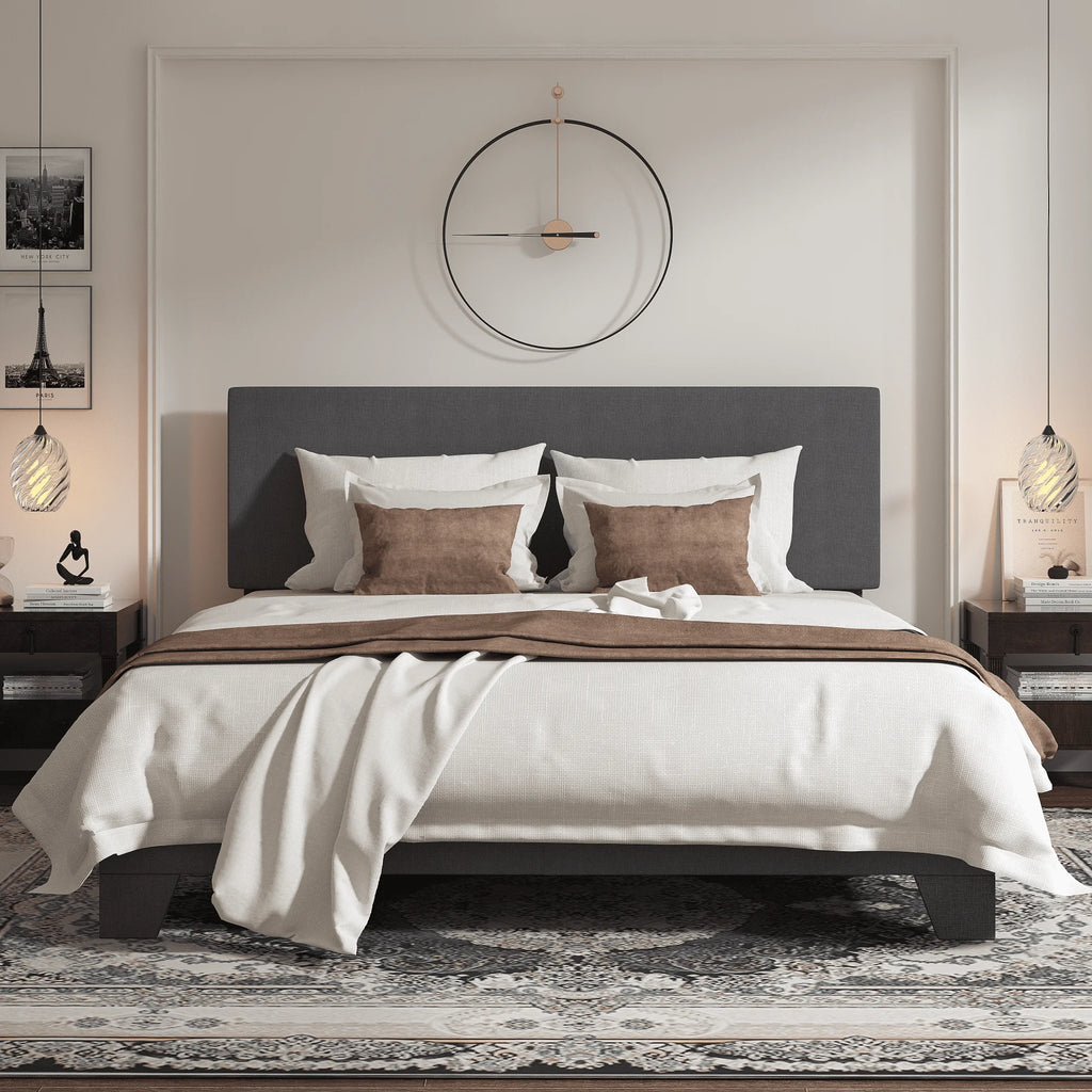 Queen Upholstered Platform Bed Frame with Adjustable Headboard Q65608