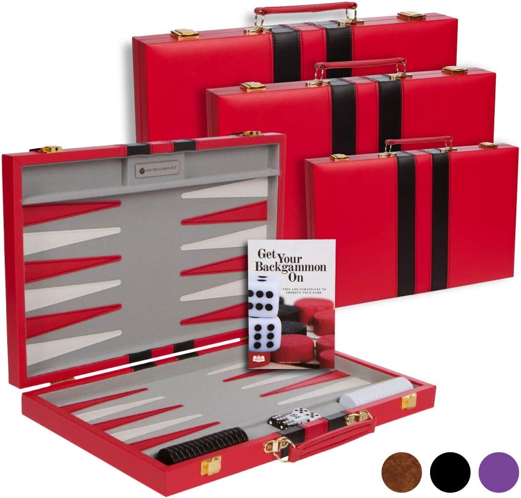 Backgammon Set Classic Board Game Case Brown Medium Y97666