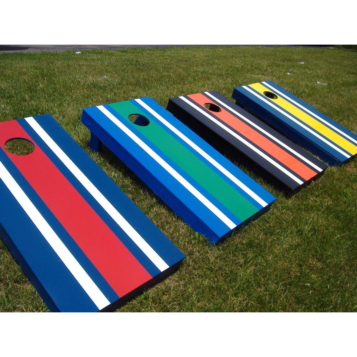 Cornhole Set Red / Yellow Bags Navy Stripe F502053