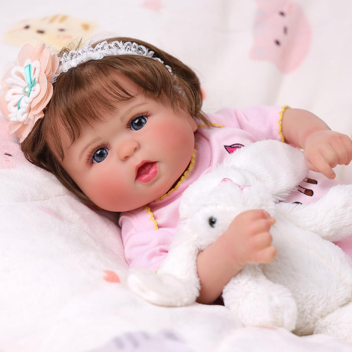 20 Inch Cloth Body Hand-Rooted Brown Hair Blue Eyes Poseable Reborn Baby Doll Z4149
