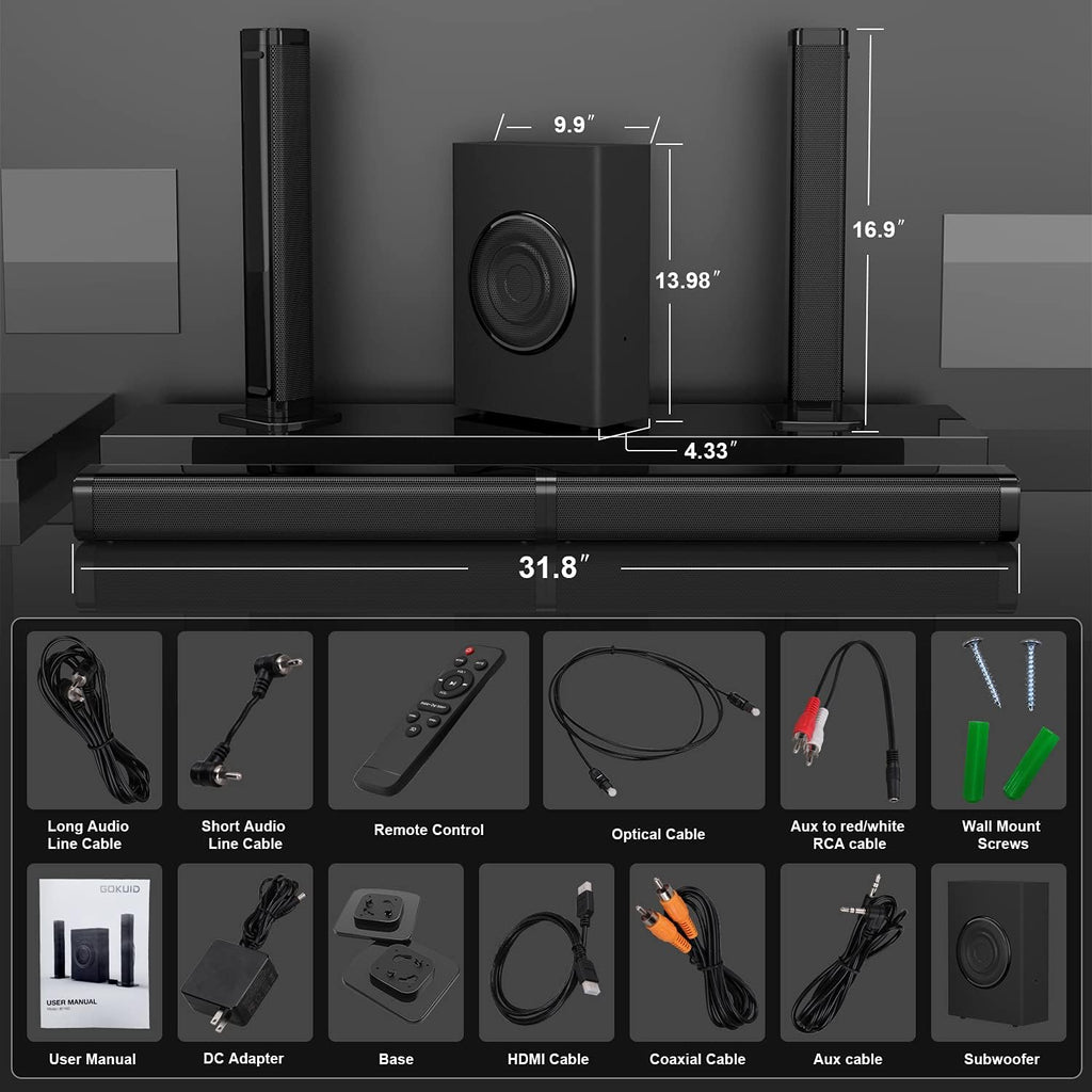 Sound Bars for TV with Subwoofer, 2.1 Channel L24505