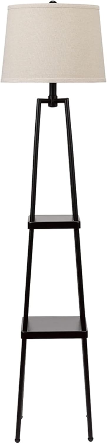 Modern Metal Etagere Floor Lamp with Shelves and Linen Shade M572337