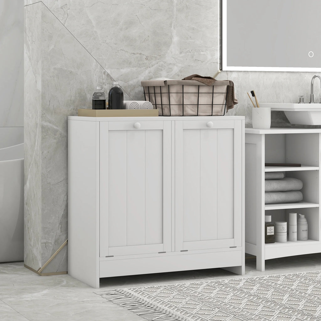 White Tilt-out Laundry Cabinet with 2 Hamper Compartments S550