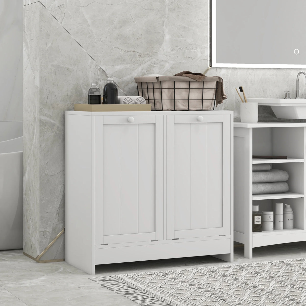 White Tilt-out Laundry Cabinet with 2 Hamper Compartments S550