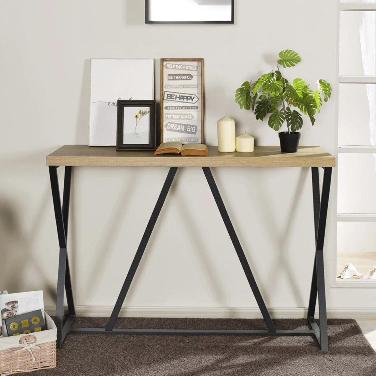 47IN Oak Black Console Table M215216