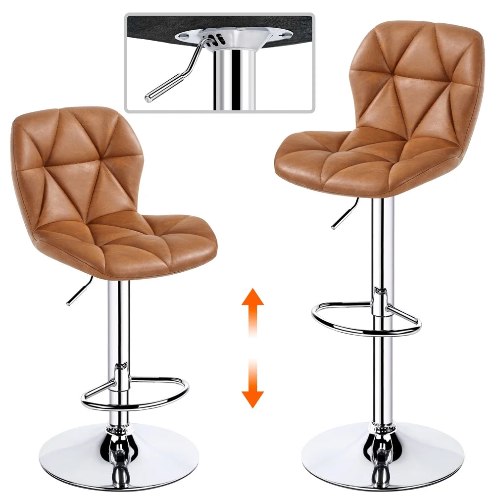 Adjustable Counter-Height Faux Leather Barstool, Set of 2, Retro Brown W7798