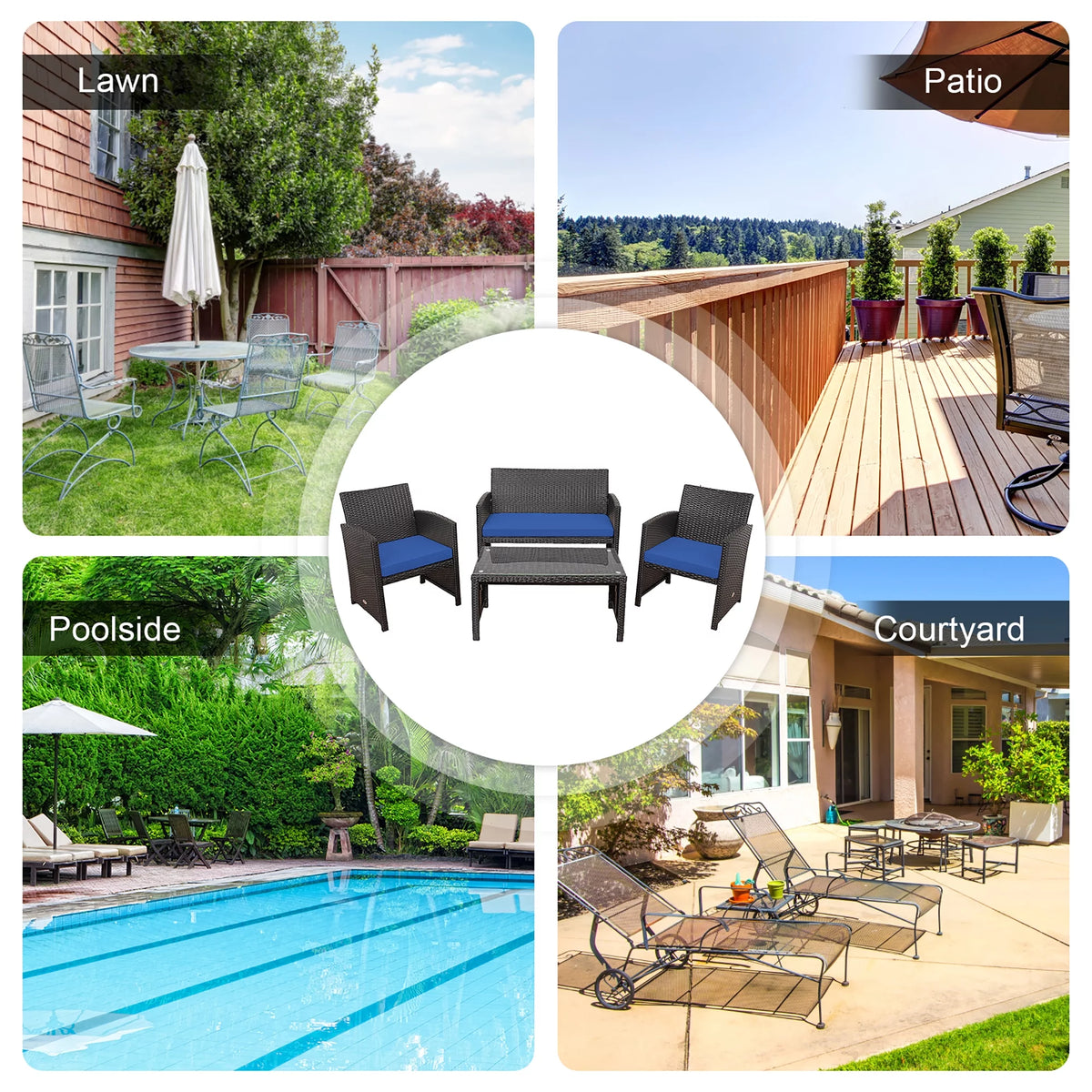 4 Pc White Patio Rattan Furniture Set Y983