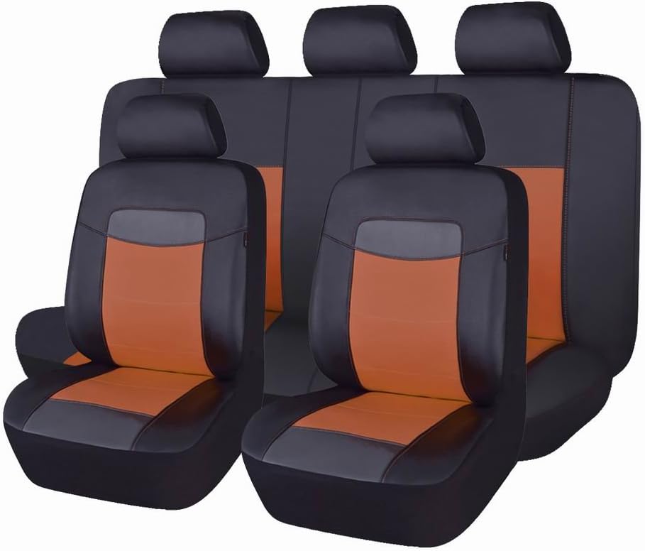 Black Leather Waterproof Car Seat Covers Full Set Q926