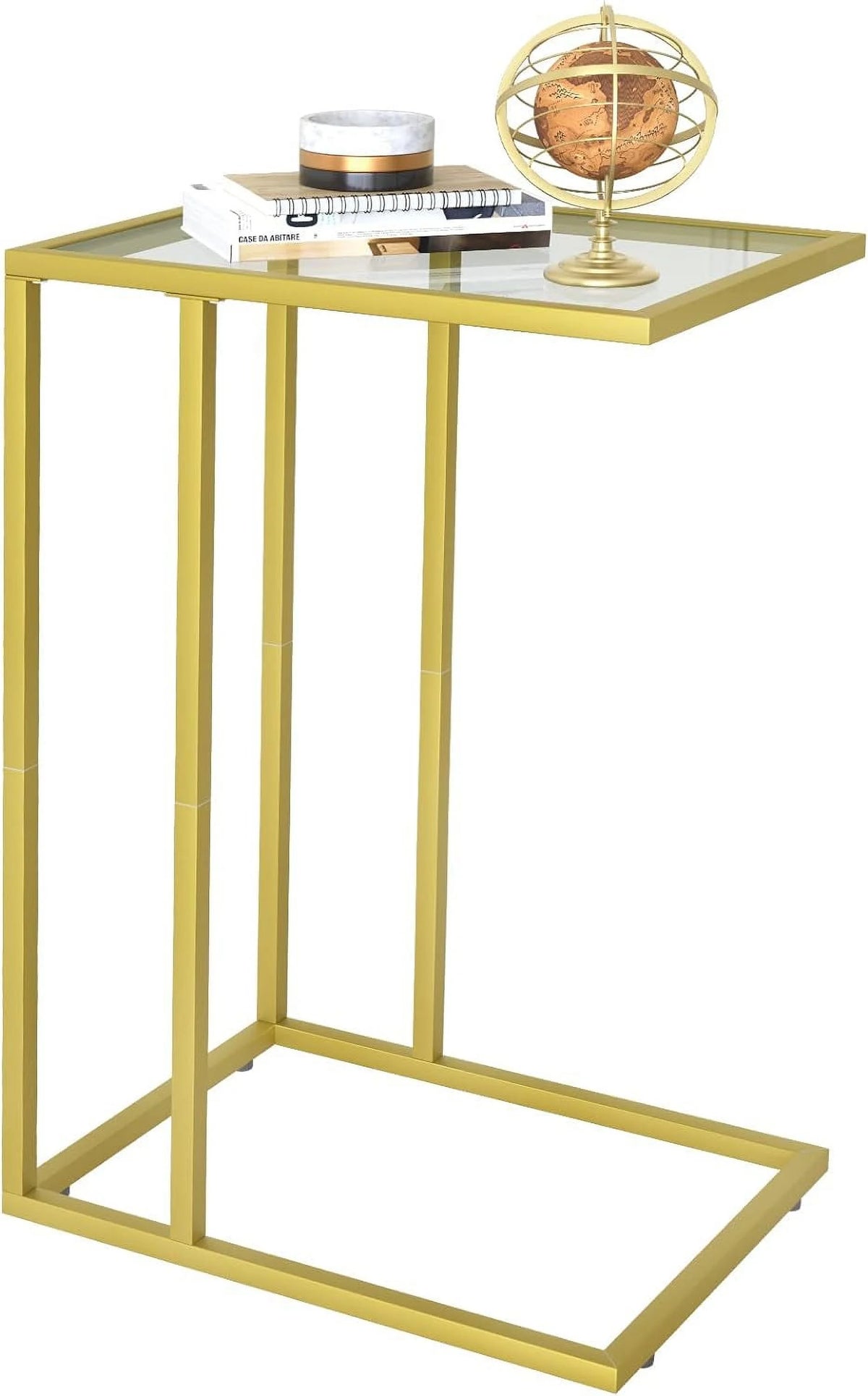 C Shaped Glass End Table with Metal Frame I58909