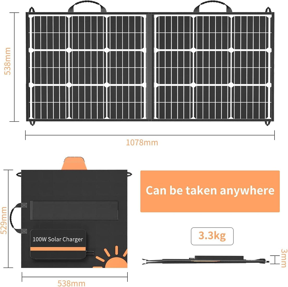 100W Portable Foldable Solar Panel with USB QC 3.0 & Type C Z93071