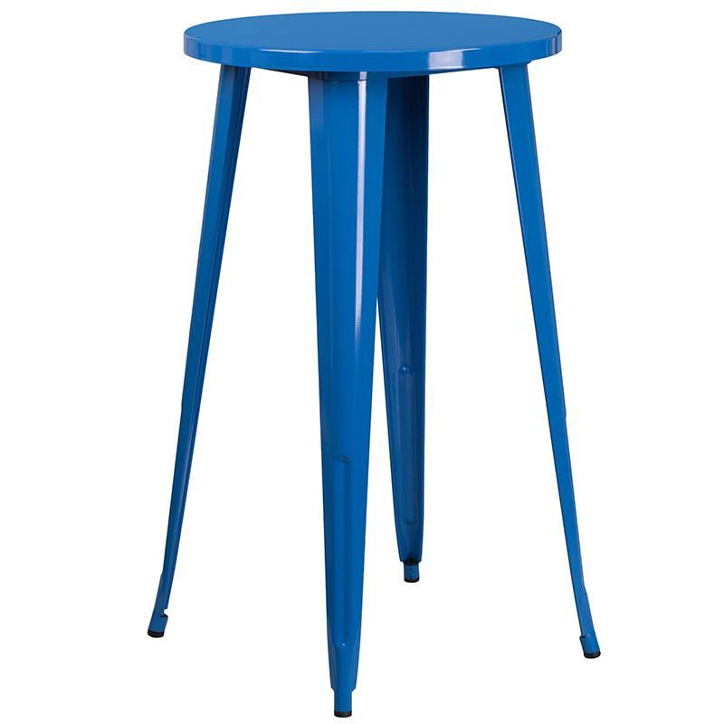24'' Round Blue Metal Indoor-Outdoor Bar Table Set with 2 Cafe Stools H553998