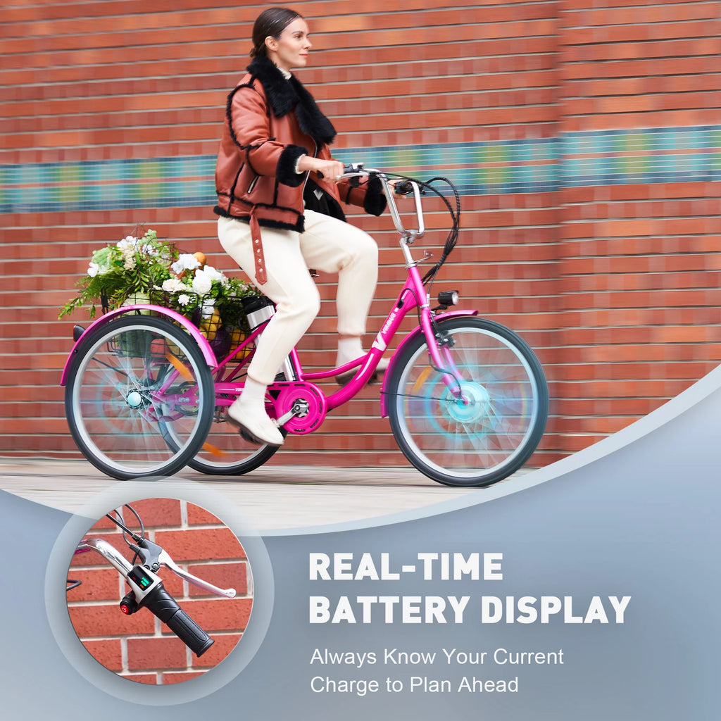 24 Inch Electric Tricycle with 250W Motor 36V 10Ah Battery Black V639778