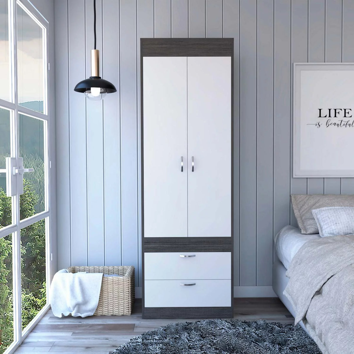 White Smokey Oak Armoire D80244