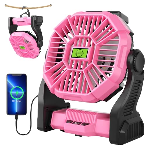 Battery Powered Portable Rechargeable Fan with LED Light & Hook X15552