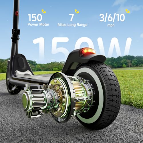 Kids Electric Scooter, 3/6/10mph Speeds, Adjustable Height, 150W, Dual Brake B109503
