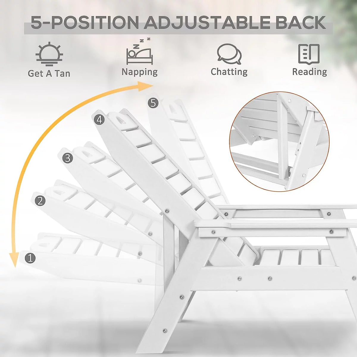 White 5-Position Adjustable HDPE Chaise Lounge H2041
