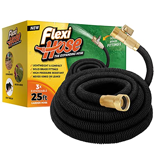 Expandable Garden Hose 50 ft Brass Fittings Black U97453