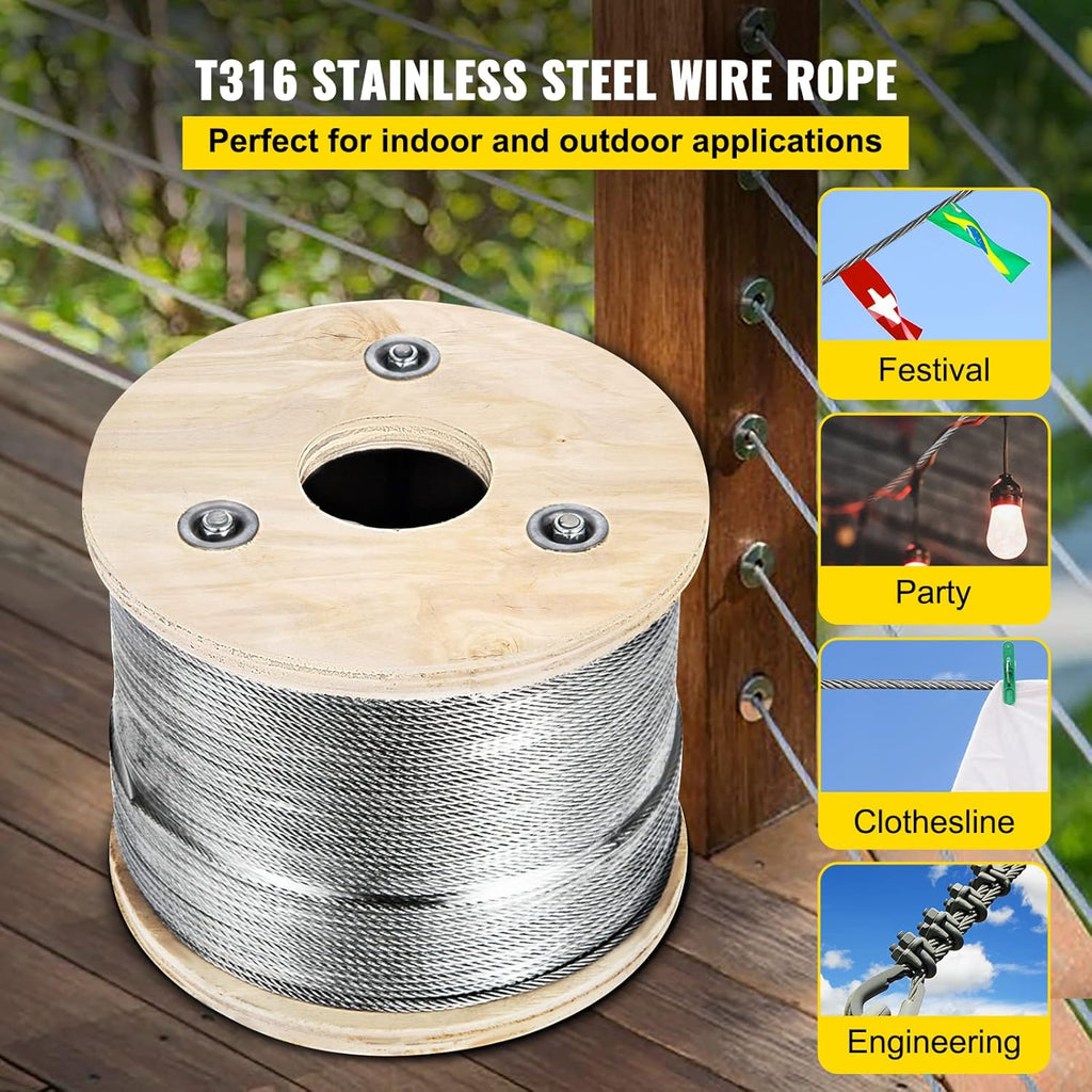 Stainless Steel Cable Railing 1/8x 500ft Wire Rope R9259