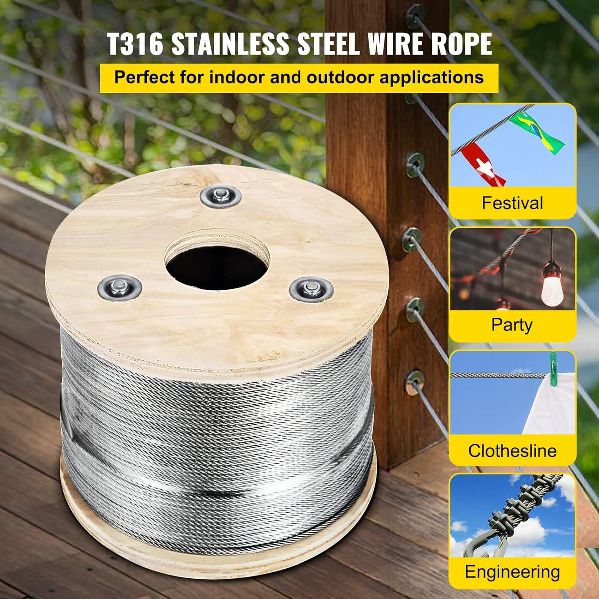 Stainless Steel Cable Railing 1/8x 500ft Wire Rope R9259