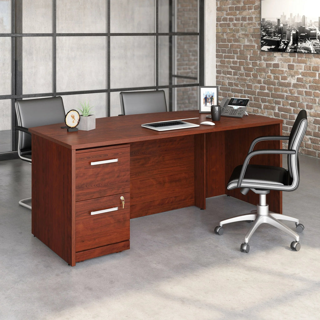 Cherry Bowfront Desk and 2-Drawer Mobile File Cabinet E8813