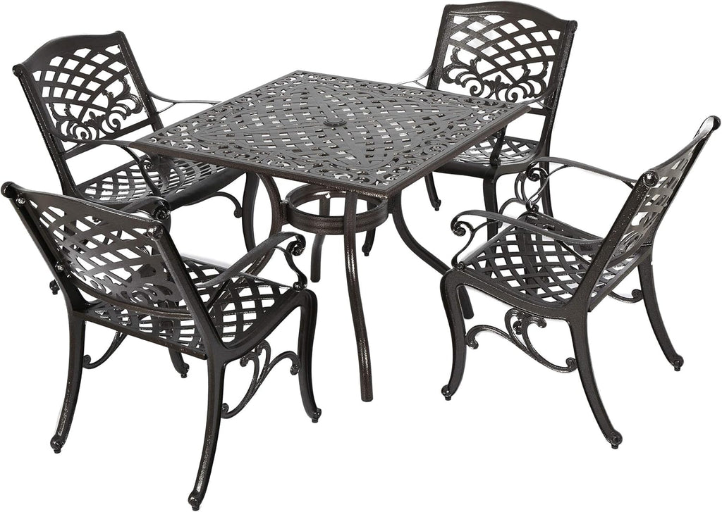Hammered Bronze Cast Aluminum 5 Pcs Outdoor Dining Set I382973