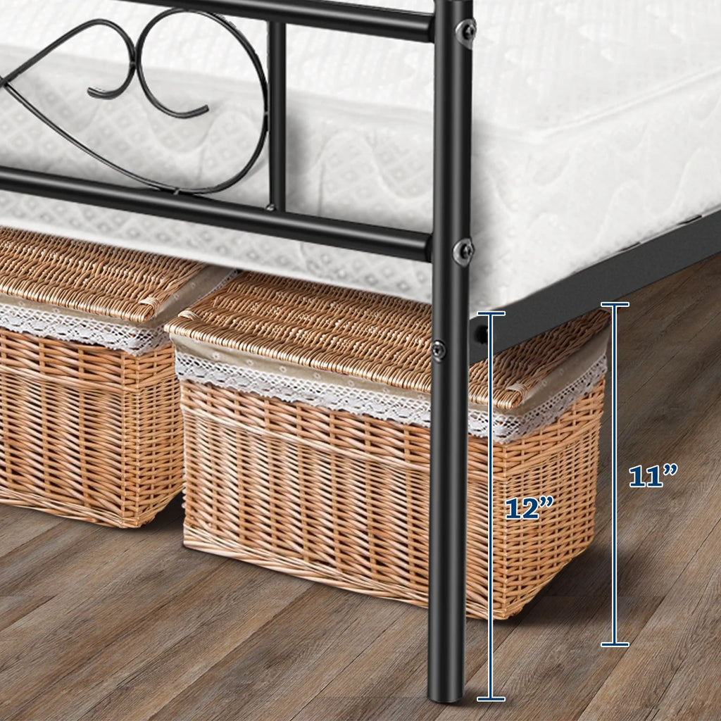 White 12 inch Metal Twin Size Platform Bed Frame with Headboard R4909