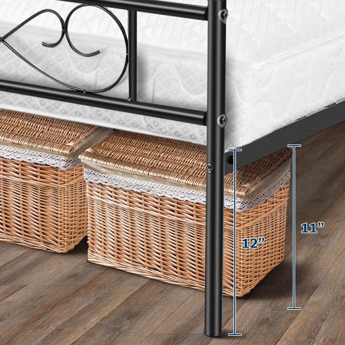White 12 inch Metal Twin Size Platform Bed Frame with Headboard R4909