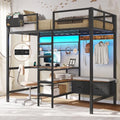 Twin Size Black Metal Loft Bed with Desk and Storage Q421