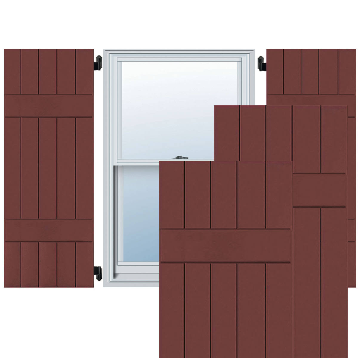 Cottage Red Real Wood Cedar Board-n-Batten Shutters Per Pair G2491