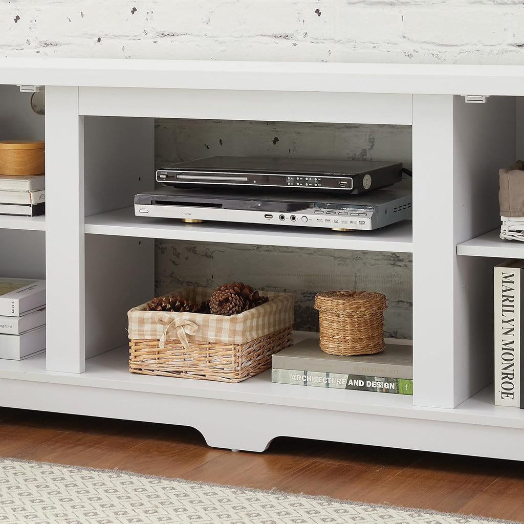 White TV Media Stand with Open Shelves and Closed Cabinets L56688