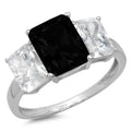 Emerald Cut Black Onyx 14k White Gold 3 Stone Ring Size 10 P418069