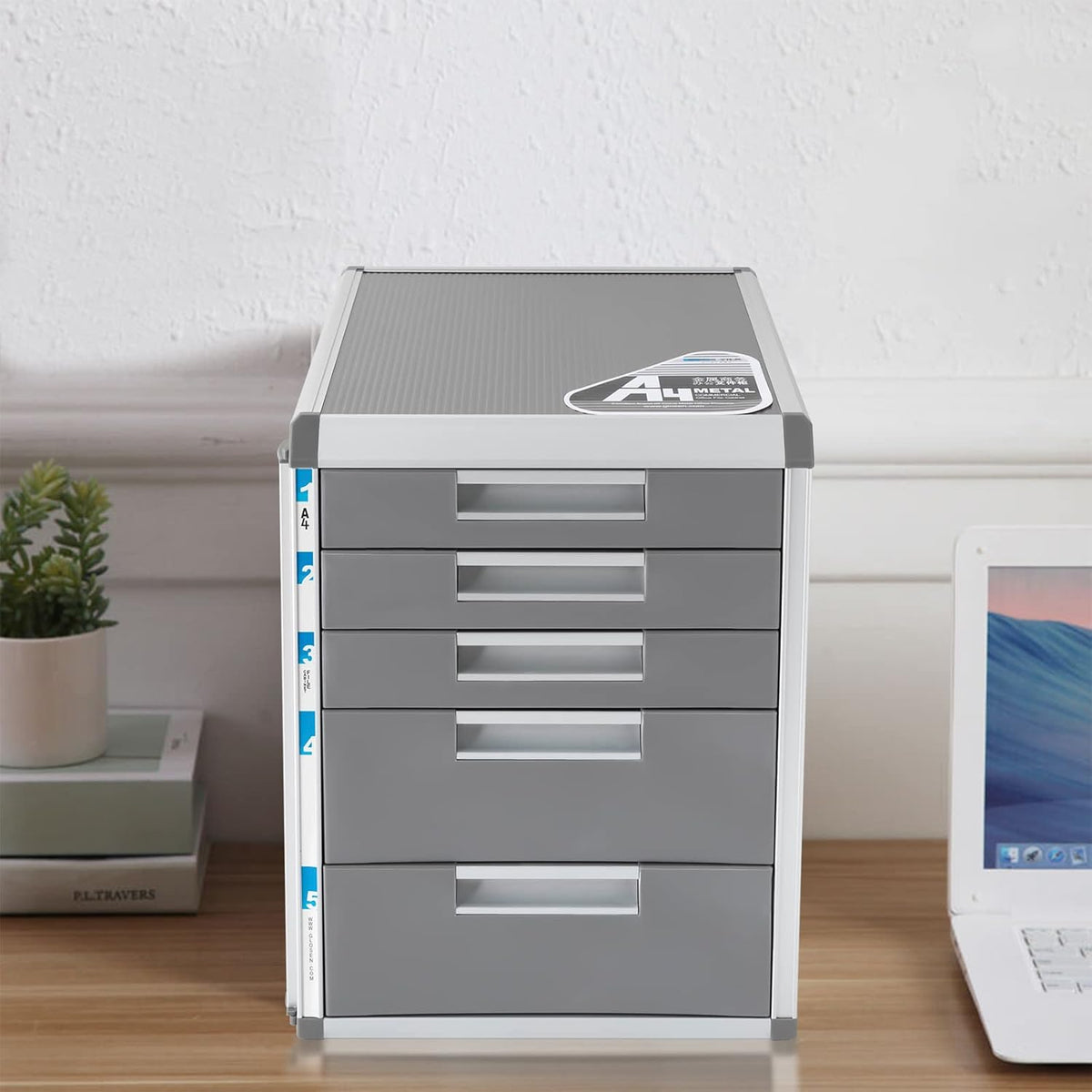 Grey 5 Layers Desktop Drawer Organizer with Lock E24926