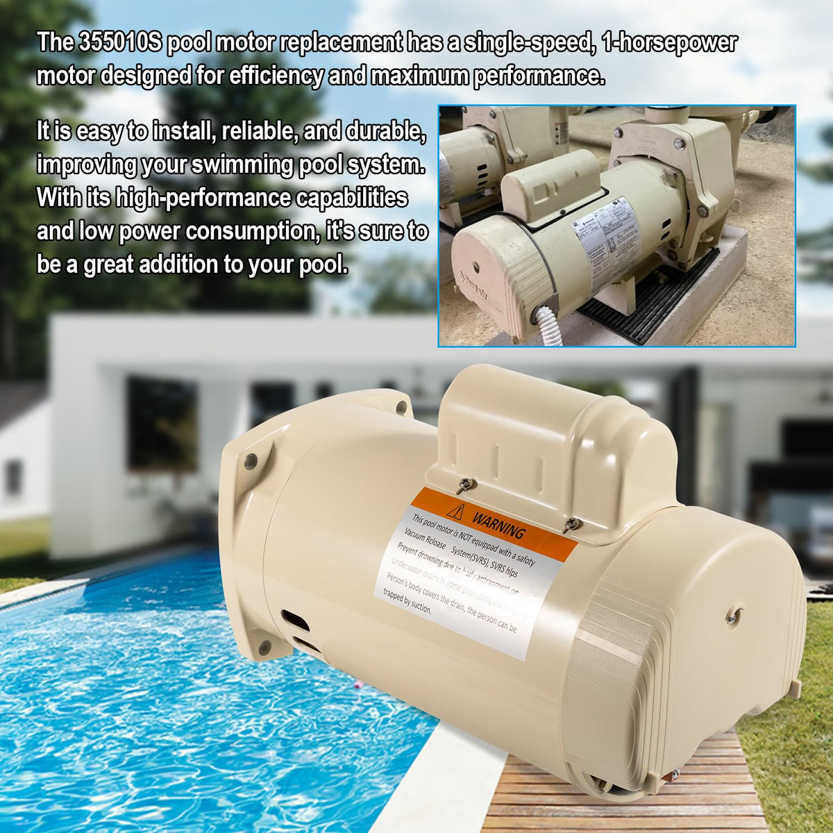 1 HP 115/208-230 Volts 1 Speed Square Flange Pool Motor H303